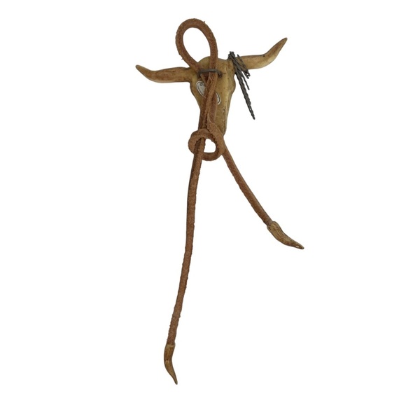 Vintage Kurt Adler Longhorn Cattle Skull Suede Tie Barbed Wire Ornament Decor - Picture 8 of 11
